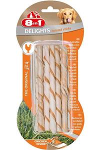 8in1 Delight Twisted Sticks Tavuklu Burgu Köpek Ödül Kemiği 10lu 55 Gr.x2 Adet