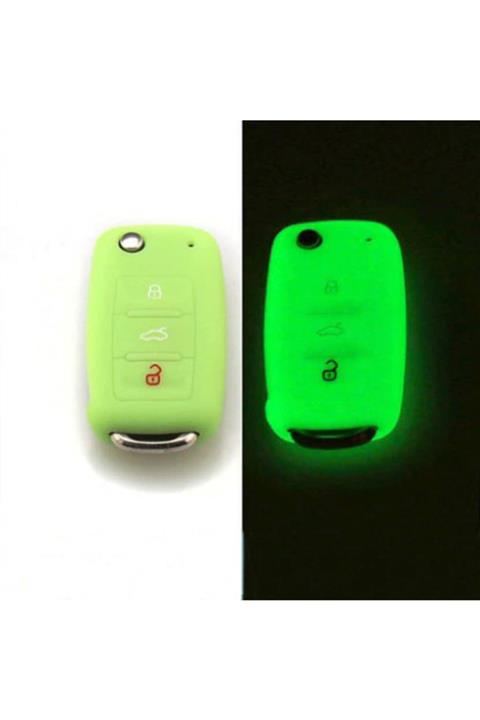 Buybuddyy Volkswagen Silikon Araba Anahtarı Kılıfı Fosforlu Yeşil