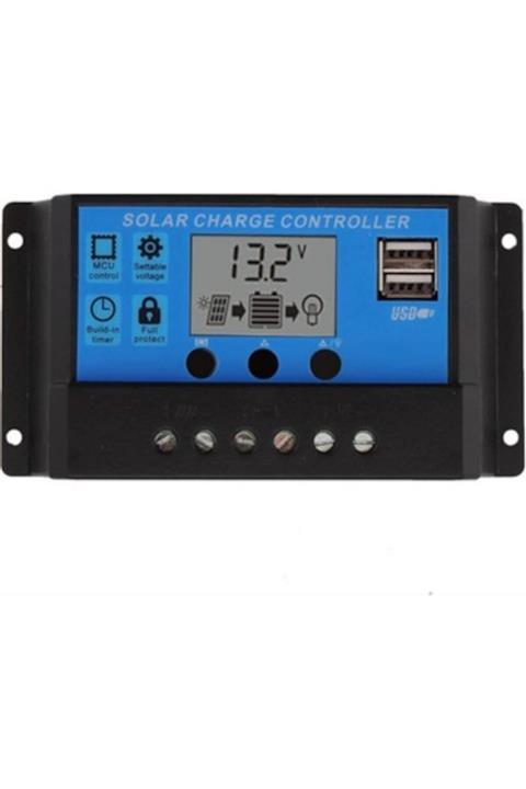 EmAyCenter 10a Solar Şarj Kontrol Cihazı Regülatörü Çift Usb 12v-24v Güneş Paneli Şarj Regülatörü