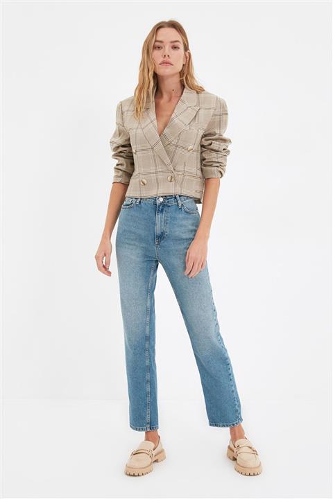 TRENDYOLMİLLA Mavi Recycle Yüksek Bel Bootcut Jeans TWOAW22JE1092