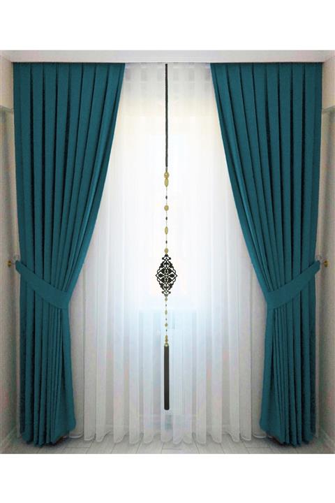 İ.D İpek Dokuma Petrol Mavisi Pileli Kadifemsi Fon Perde Yüksek Kalite Tek Kanat