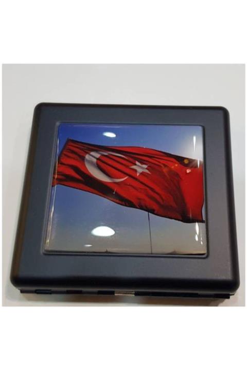 TUARSHOP Metal Kısa Sigara Tabakası Mat Siyah Bayrak Desenli