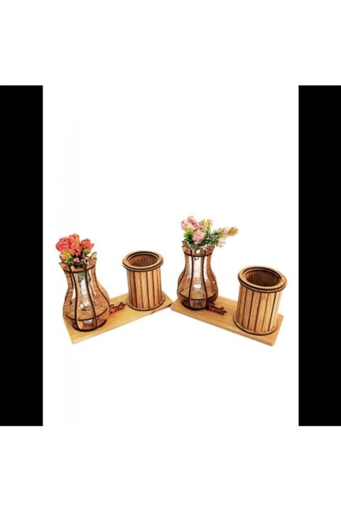 ASVASHOP Çiçekli Işıklı Ilginç Ahşap Kalemlik Dekoratif Hediyelik