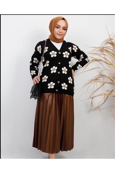 defnetesettür Papatya Desen Hırka - Siyah