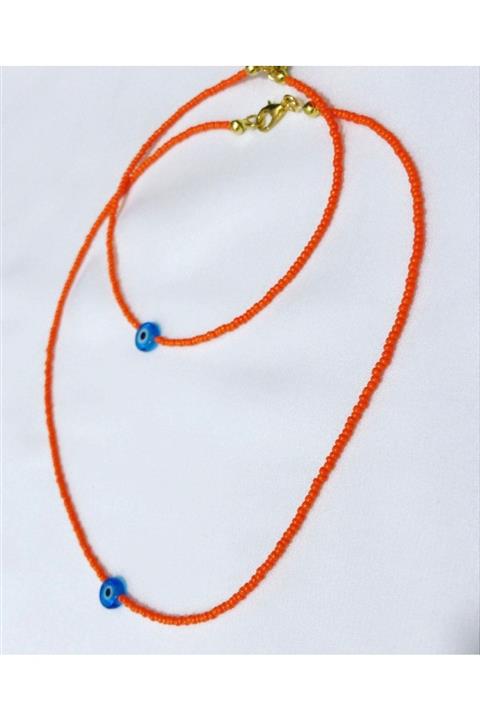 otto bijuteri Turuncu Kum Boncuk Kolye Halhal Seti