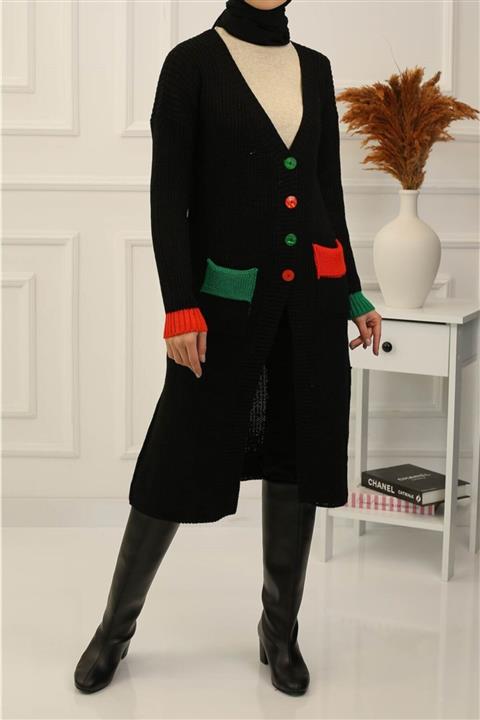 İmajButik Cep Detaylı Kalın Triko Hırka/siyah