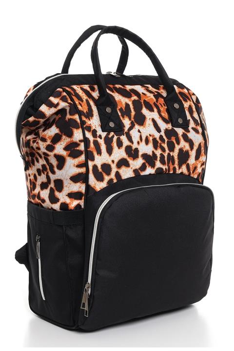 Papyon Baby Kids Anne Bebek Bakım Sırt Çantası Biberon Termos Gözlü Puset Askı Aparatlı Leopar Baskılı