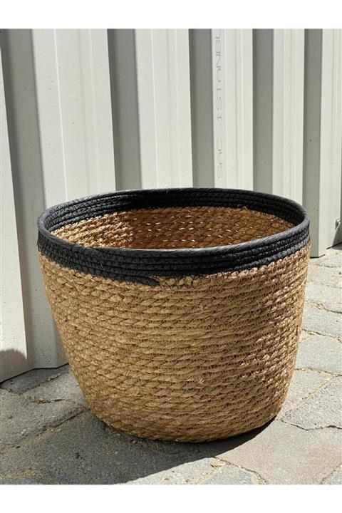 Milena Home Kulpsuz Siyah Şeritli Hasır Saksılık