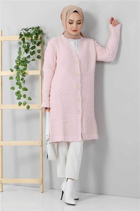 Tesettür Dünyası Düğmeli Triko Hırka Tsd211125 Pudra