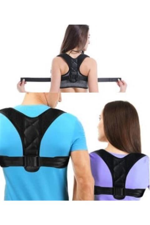 MegaStok Kopya - Dik Duruş Unisex Ayarlanabilir Kamburluk Önleyici Dik Duruş Korsesi Omuz Siyah Kemerli