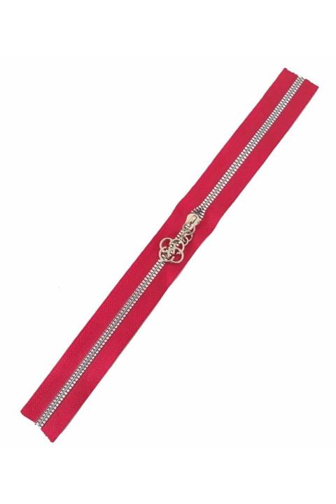 angel çanta aksesuar Başlıklı Fermuar 30 Cm Gümüş Metal Kırmızı