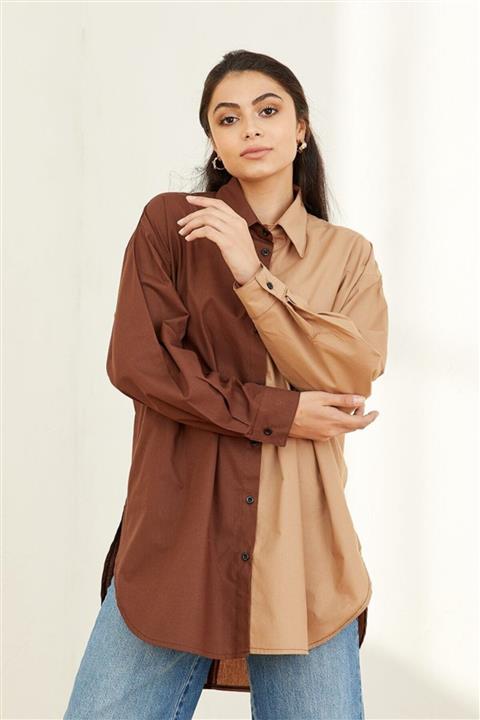 Ceylan Otantik Kahve-karamel Çift Renk Kısa Gömlek