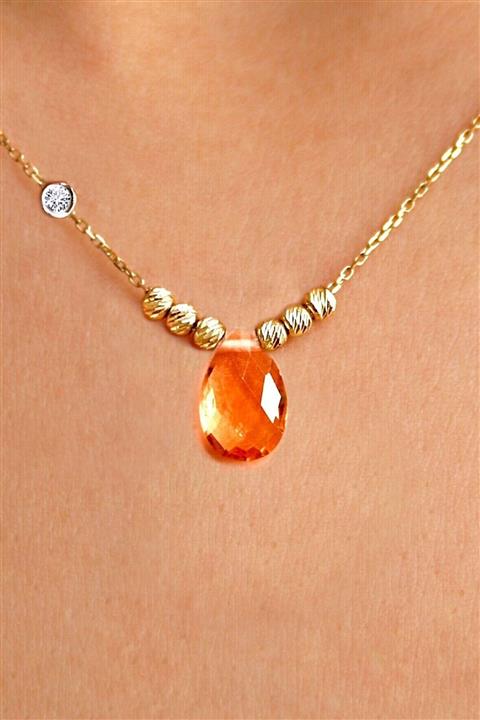 Demas Gold Pırlanta 14 Ayar Altın Dorika Oranj Taşlı Kolye