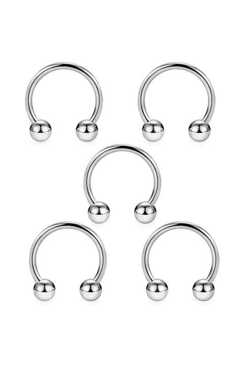 Patulya Aksesuar 316l Cerrahi Çelik Gümüş Renk 5li Set Septum Piercing