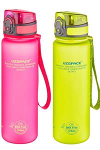 Uzspace 500 ml Yeşil Ve Pembe Tritan Kırılmaz Matara Seti - 3026