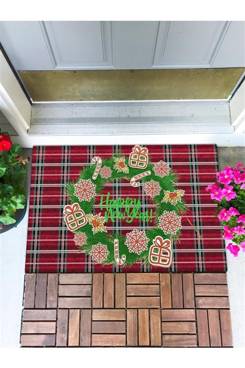 Buket Home Yeni Yıl Süs Kapı Önü Paspası Dekoratif Kapı Paspası Dış Mekan Paspas Ev Içi Paspası 45x70cm