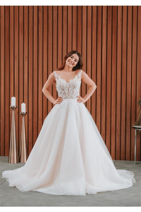 Nevin Modaevi Kadın EkruTransparan Kalın Askılı Sırt Dekolteli Helen