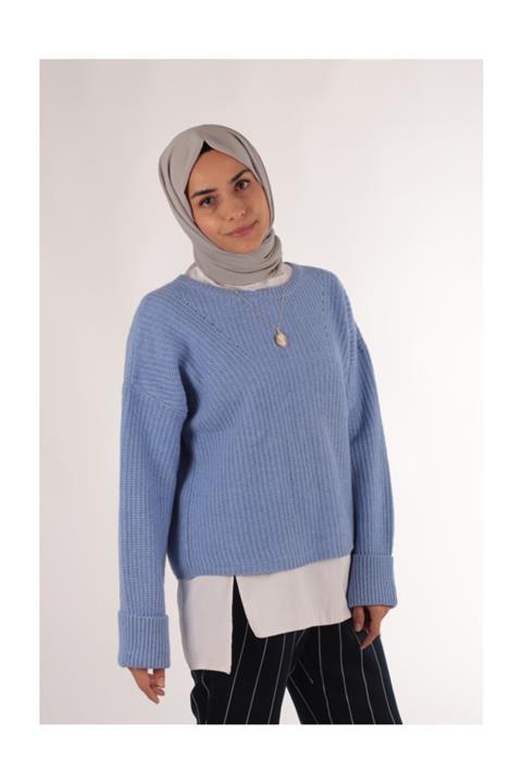 Runiques Kadın Mavi Yün Kazak