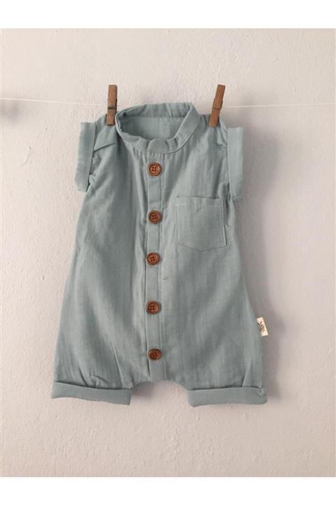 runbaby Bbx Indigo Düğmeli Keten Bebek Bürümcük Tulum
