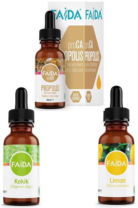 Faida Kekik Yağı (%83.45 Carvacrol) 10 Ml - Propolis 30 Ml - Limon Yağı 10 Ml