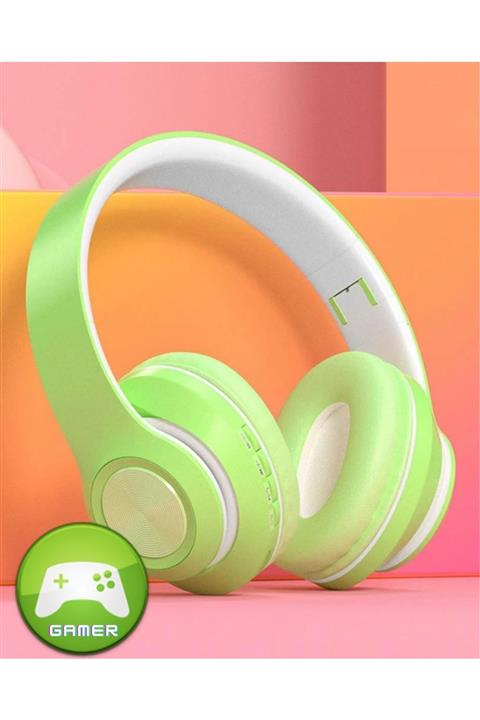 Noriyen Makaron Serisi Mikrofonlu Gamer Oyuncu Kulaklığı Kablosuz Bluetooth Katlanır Gaming Kulaklık Yeşil