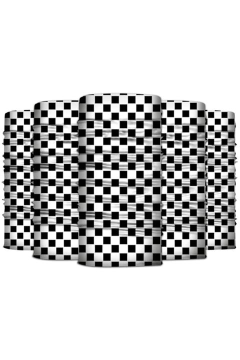 Knmaster White Check Buff Bandana Boyunluk Maske Saç Bandı 5'li Paket