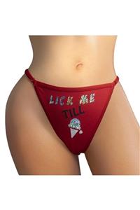 Ebsem - Ice Cream Baskılı G-string, Tanga, Kadın Iç Çamaşırı Kırmızı Ayarlanabilir Beden