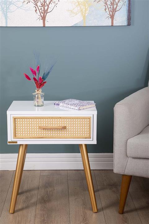 AHŞAP FABRİKASI Istanbul Serisi Beyaz Modern Hazeranlı Gold Ayak Komodin