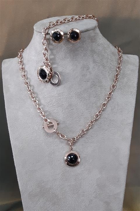 Palmiero Çelik Zincir Kolye Küpe Bileklik Set