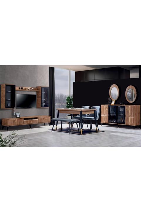 Çiftci Ticaret Kahverengi Mdf 2 Sandalye 1 Banklı Yemek Odası Takımı