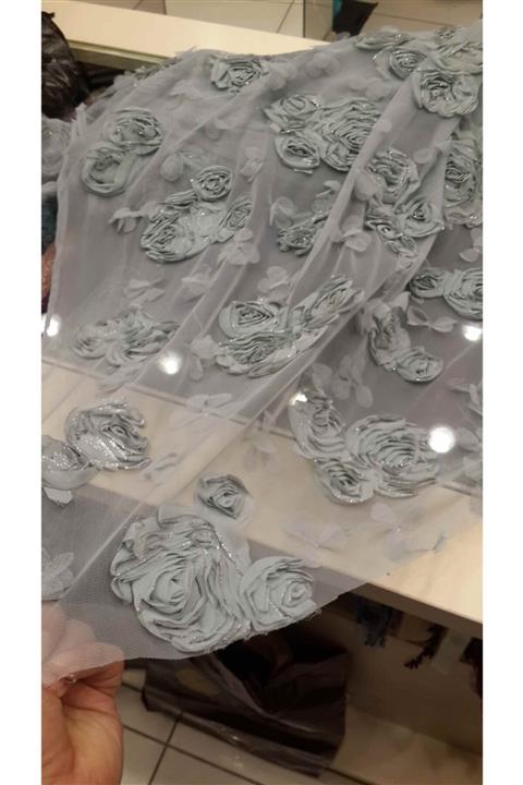 Safir Kumaş 3 Boyutlu Gül Desen Tül