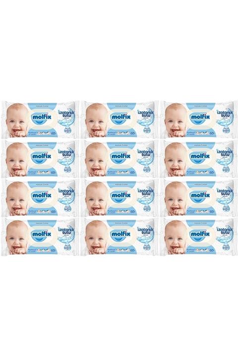 Molfix Islak Havlu Mendil İzotonik Hassas Ciltler 12 Li Set 60 Yaprak Plastik Kapaklı