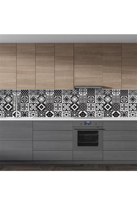 StickerArt Mutfak Tezgah Arası Folyo Fayans Kaplama Folyosu Siyah Karo Fayans Desen 60 X 100