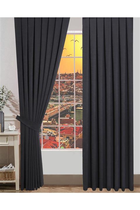 İ.D İpek Dokuma Antrasit Gri Kadifemsi Kumaş Pileli Fon Perde Tek Kanat