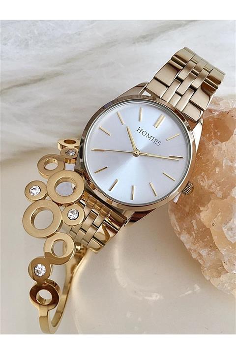 Homies Kadın Kol Saati Çelik Bileklik Hediyeli 100130