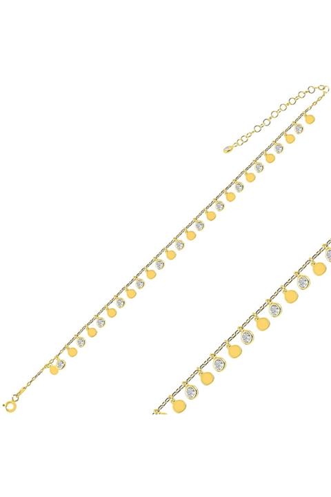 KOVAC Kadın Altın Kaplama Pul & Zirkon Taşlı Sallantılı 925 Ayar Gümüş Halhal