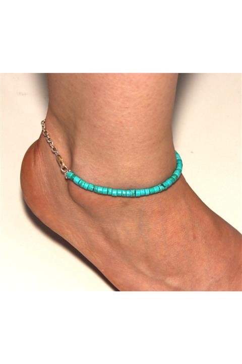 Nas Silver Kadın Turkuaz 925 Ayar Gümüş Taşlı Halhal