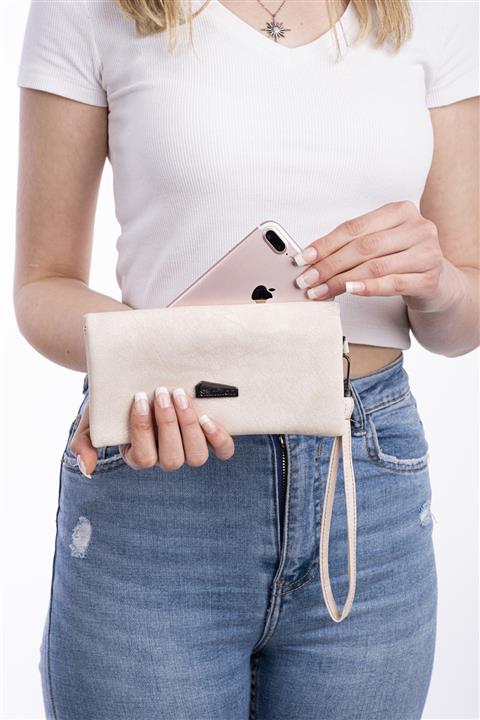 Derin Can Butik Kadın Pudra Rengi Telefon Bölmeli Lamine Deri Cüzdan