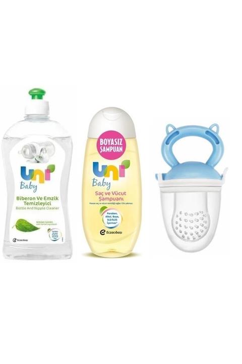 Uni Baby Biberon Ve Emzik Temizleyici 500 Ml+saç Ve Vücut Şampuanı 200 Ml+meyve Süzgeci Mavi