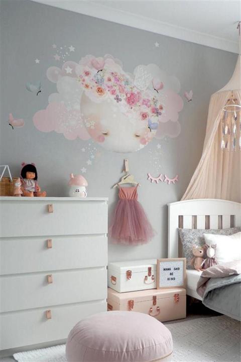 Sticker Ekspres Çiçek Taçlı Dolunay Çocuk Odası Duvar Sticker Seti