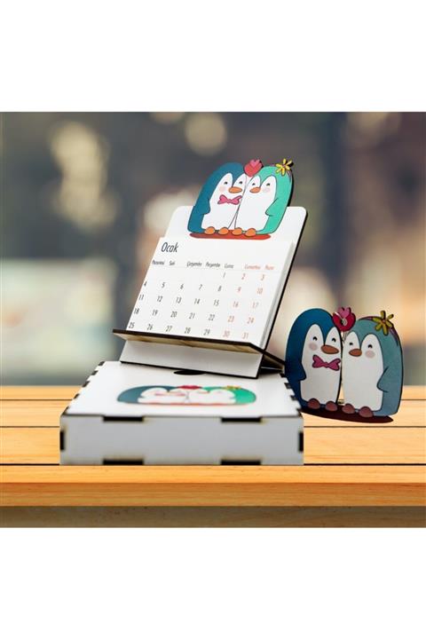 quppa Beyaz Penguenli Masaüstü Standlı Takvim