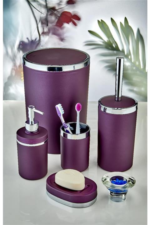 İmera 5 Parça Yuvarlak Soft Mor Gümüş Banyo Seti