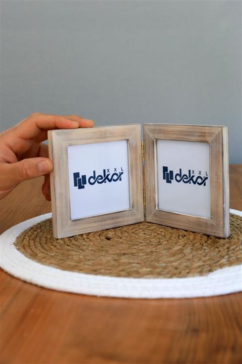 DekorXXL Beyaz Renk Gerçek Yakma Ahşap Camlı Kare 2'li Fotoğraf Çerçevesi
