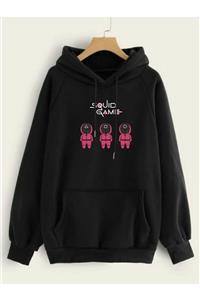 MANCY Unisex Siyah Squıd Game Baskılı Sweatshirt