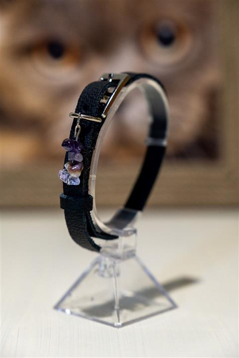 Monte Store Deri Kedi Tasması Siyah Ametist