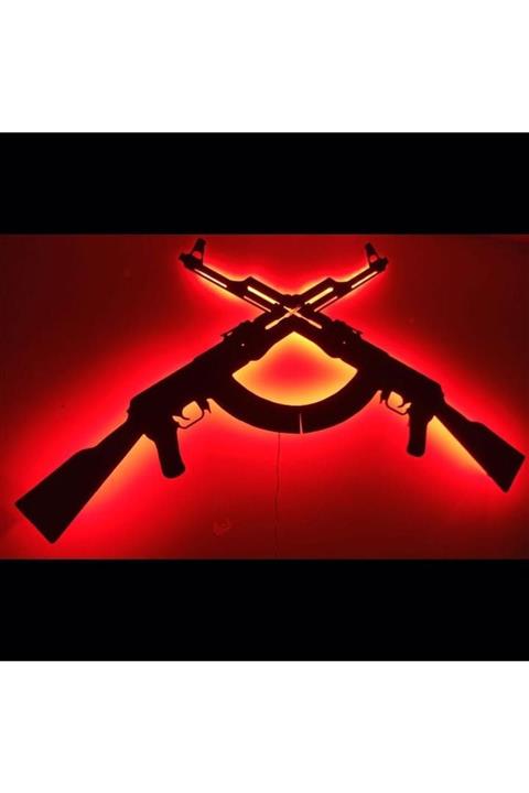 Prodizayn Tasarım Ak-47 Ledli Duvar Süsü Mdf Tablo Duvar Aksesuarı Ahşap Tablo