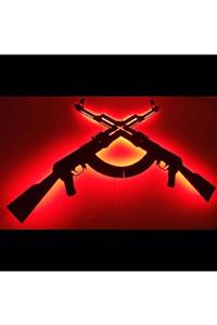 Prodizayn Tasarım Ak-47 Ledli Duvar Süsü Mdf Tablo Duvar Aksesuarı Ahşap Tablo