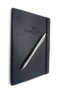 Faber Castell A5 Suni Deri Siyah Ajanda Çizgisiz Ve Gri Metal Versatil 0.7 Kalem