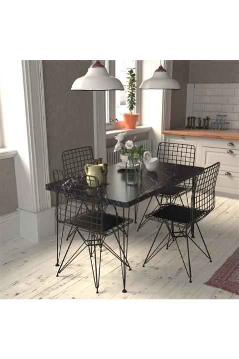 Helios Home Masa Sandalye Takımı Mermer Desen 120x70 Cm Masa 4 Sandalye Seti