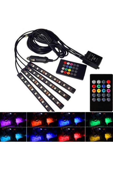 Redno Araç Içi Ayak Altı Led Aydınlatma Rgb 9led Kumandalı Oto Şerit 12 Volt